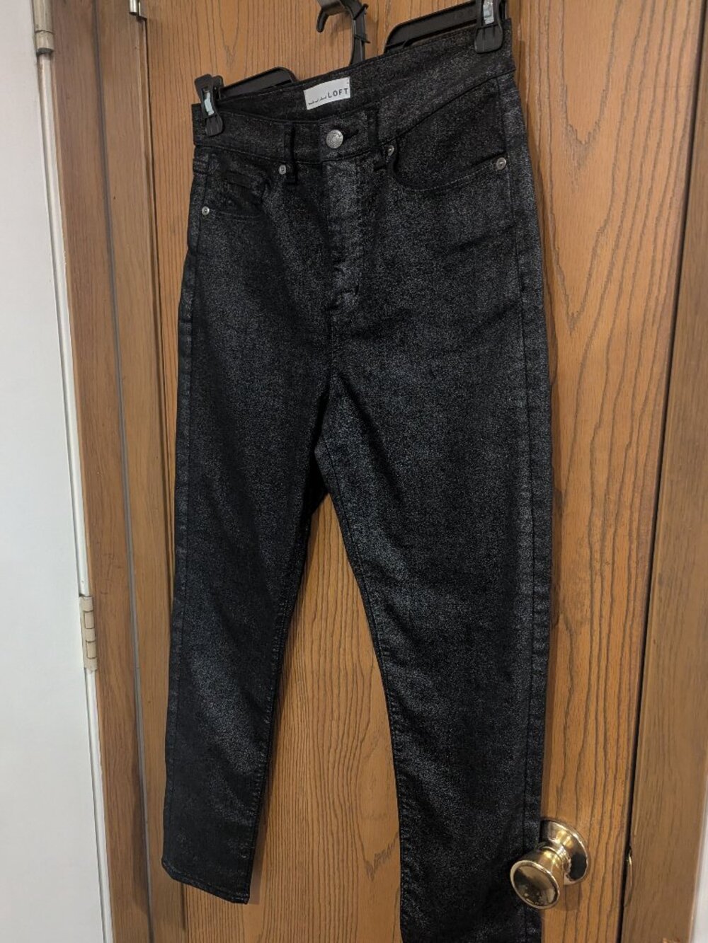 Loft Shimmer High Rise Skinny Black Jeans with Silver Sparkle-29/8